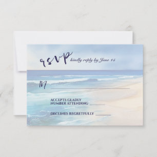 Trendy Strand Waterverf Ocean Wedding RSVP Kaartje