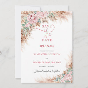 Trendy strandpampa's gras en blos rozen groen save the date
