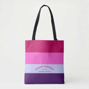 Trendy streepjespatroon gepersonaliseerd monogram draagtas