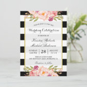 Trendy Strepen Bloem Goud Huwelijksviering Kaart (Staand voorkant)