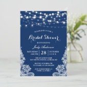 Trendy String Lights Lace Navy Blue Vrijgezellenfe Kaart (Staand voorkant)