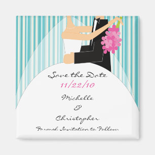 Trendy Stripe Bride & Groom sparen de Datum Magnet Magneet