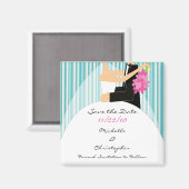 Trendy Stripe bruid & bruidegom sparen de datummag Magneet (Voorkant / Achterkant)