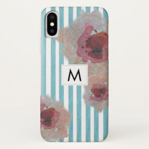 Trendy Striped Boho Chic Monogramed Floral iPhone X Hoesje