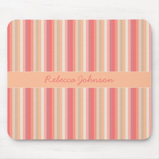 Trendy Stripes Peach en Roze Naam Muismat (Voorkant)