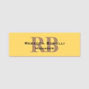 Trendy Style Monogram Minimalistische Plain Yellow Naamplaatje