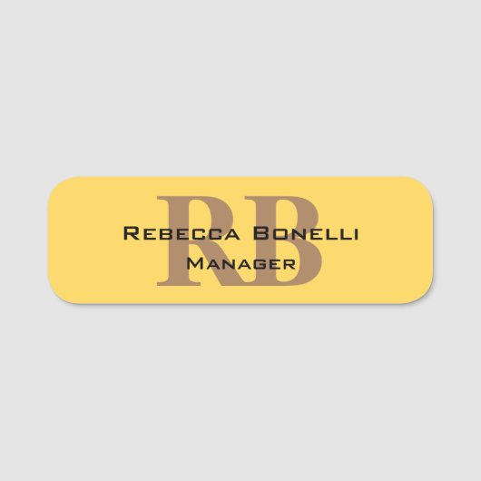 Trendy Style Monogram Minimalistische Plain Yellow Naamplaatje (Voorkant)