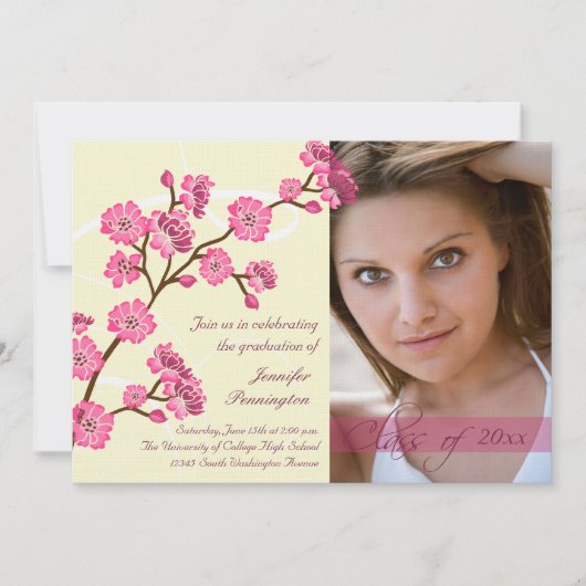 Trendy stylish cherry blossom afstuderen kaart (Voorkant)