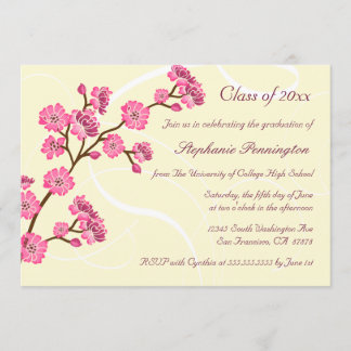 Trendy stylish cherry blossom graduparty kaart