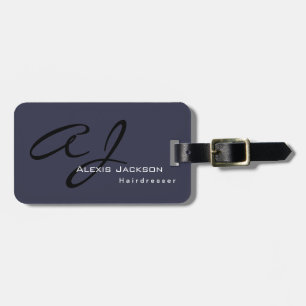 Trendy Stylish Monogram Dark Gray Blue Bagagelabel