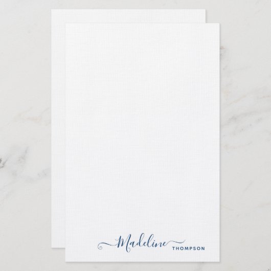 Trendy Stylish Navy Blue Script Typografie Briefpapier (Voorkant / Achterkant)
