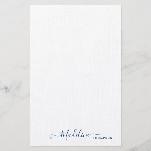 Trendy Stylish Navy Blue Script Typografie Briefpapier (Voorkant)
