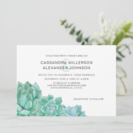 Trendy Succulent bruiloft, uitnodiging 3961 (Staand voorkant)