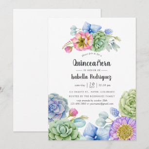 Trendy Succulent Floral Quinceañera Kaart