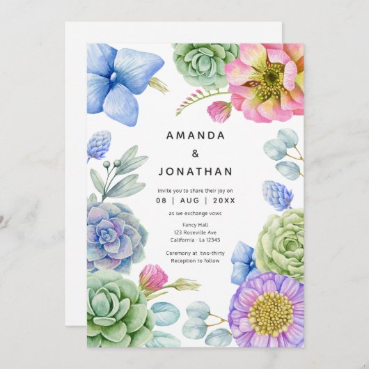 Trendy Succulent Floral Wedding Kaart (Voorkant / Achterkant)