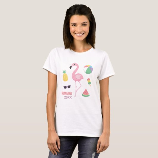 Trendy Summer Pink Flamingo Luau Girls T-shirt (Voorkant volledig)
