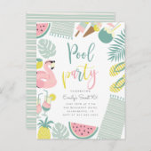 Trendy Summer Pool Party Script Sweet 16 Birthday Uitnodiging Briefkaart (Voorkant / Achterkant)