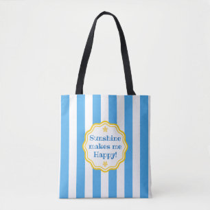 Trendy Sunshine Blue & White Wide Stripe Draagtas