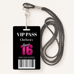 Trendy Sweet 16 Bus Access Barcode Invitation VIP Badge