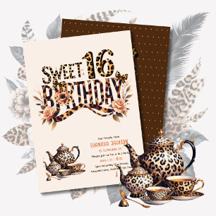 Trendy Sweet 16 Leopard Print Tea Party Kaart