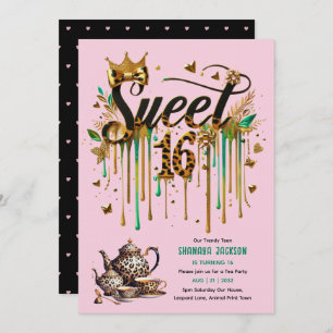 Trendy Sweet 16 Leopard Print Tea Party Kaart