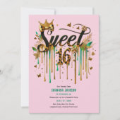 Trendy Sweet 16 Luipaardprint Groene Roze Goud Kaart (Voorkant)