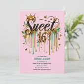 Trendy Sweet 16 Luipaardprint Groene Roze Goud Kaart (Staand voorkant)