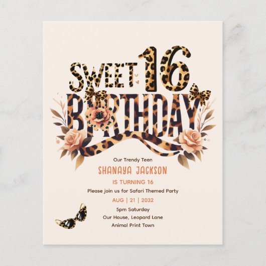 Trendy Sweet 16 Luipaardprint Safari (Voorkant)