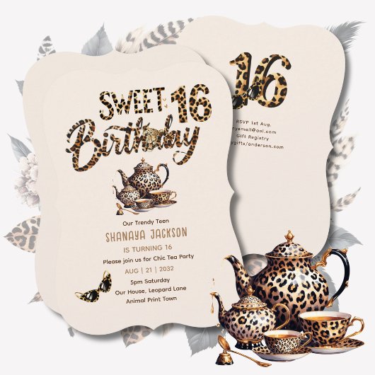 Trendy Sweet 16 Luipaardprint Theepartij Kaart