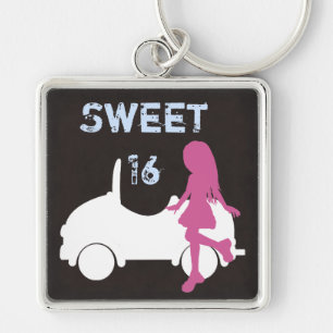 Trendy Sweet 16 Silhouette Meisje en Auto Sleutelhanger