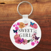 Trendy Sweet Girl Button Sleutelhanger (Voorkant)