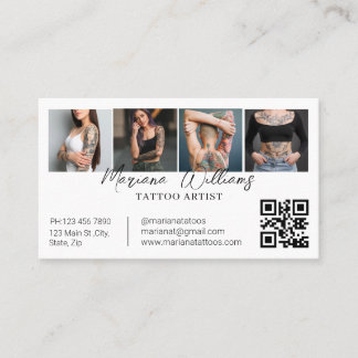 Trendy Tattoo Artiest QR Code 4 Foto Collage Visitekaartje