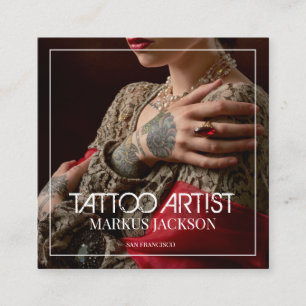 Trendy Tattoo Artiest Witte Typografie Foto Vierkante Visitekaartje