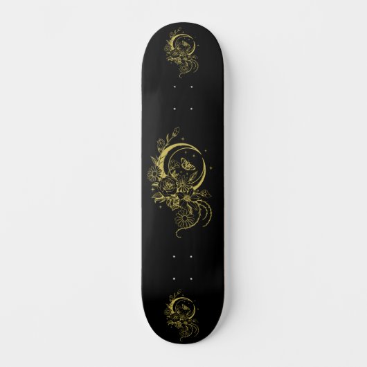 Trendy Tattoo Style Floral Crescent Moon Deck Skateboard (Voorkant)