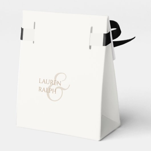 Trendy Taupe & Ivoor Script Bruiloft Dank u Bedankdoosjes (Achterkant)