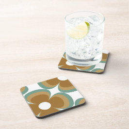 Trendy Teal Caramel Retro Groovy Flowers Seamless Bier Onderzetter