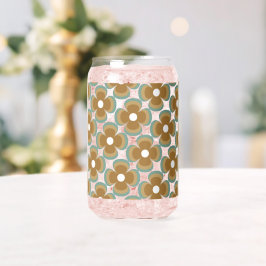 Trendy Teal Caramel Retro Groovy Flowers Seamless Blikvorm Glas