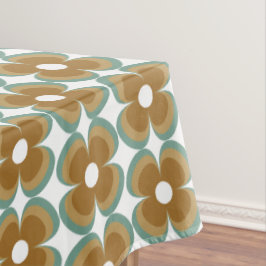 Trendy Teal Caramel Retro Groovy Flowers Seamless Tafelkleed