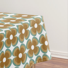 Trendy Teal Caramel Retro Groovy Flowers Seamless Tafelkleed