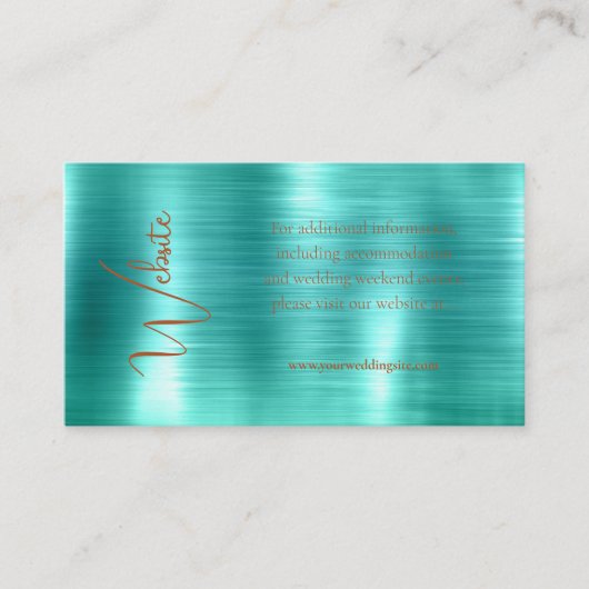 Trendy Teal & Koperen Metallic Folie Trouwwebsite Informatiekaartje (Voorkant)
