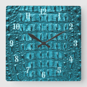 trendy teal turquoise aqua blue alligator print vierkante klok