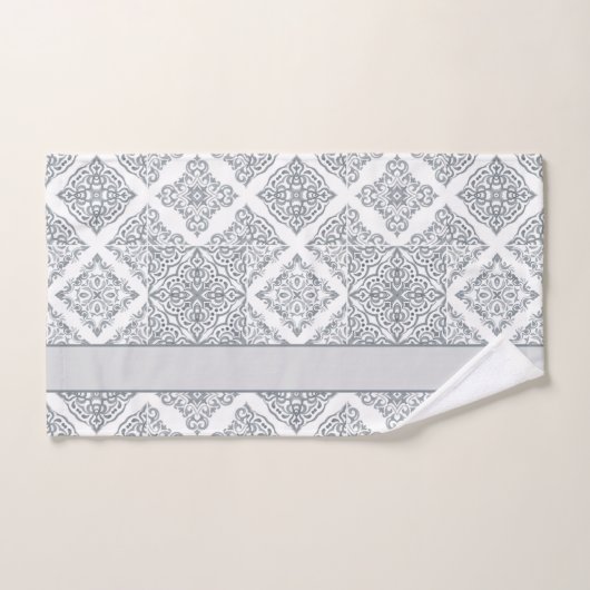 Trendy Tegel Print Grijs en Wit Gepersonaliseerd Bad Handdoek (Handdoek)
