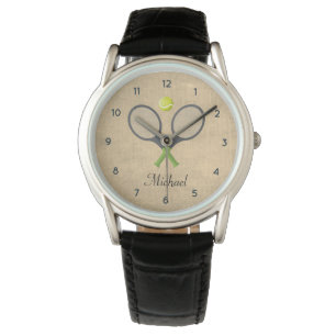 Trendy  tennisracket bal gepersonaliseerd horloge