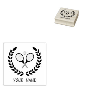 Trendy tennisracket en bal gepersonaliseerd 	rubberstempel