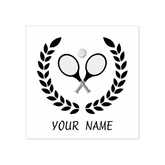 Trendy tennisracket en bal gepersonaliseerd rubberstempel (Afrduk)