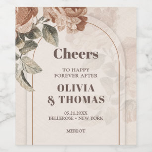 Trendy Terracotta bloemen salie bruin tinten boog Wijn Etiket