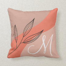 Trendy terracotta floral monogram werpt kussen