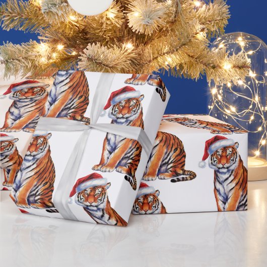 Trendy Tiger with Santa Hat Christmas Cadeaupapier (Feestdagen)