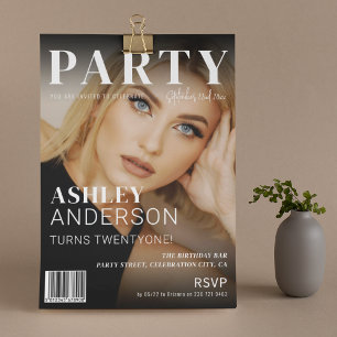 Trendy Tijdschrift Cover   Verjaardagsfeestje Kaart