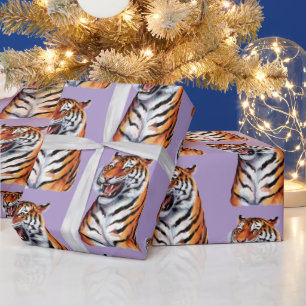 Trendy Tijgerkop Paars Cadeaupapier